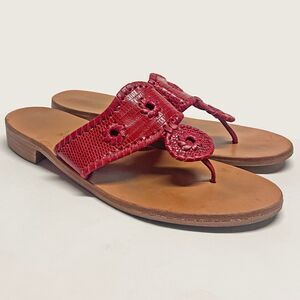 Jack Rogers Red Shiny Leather Flat Thong Sandals Size 9 M Reptile Embossed